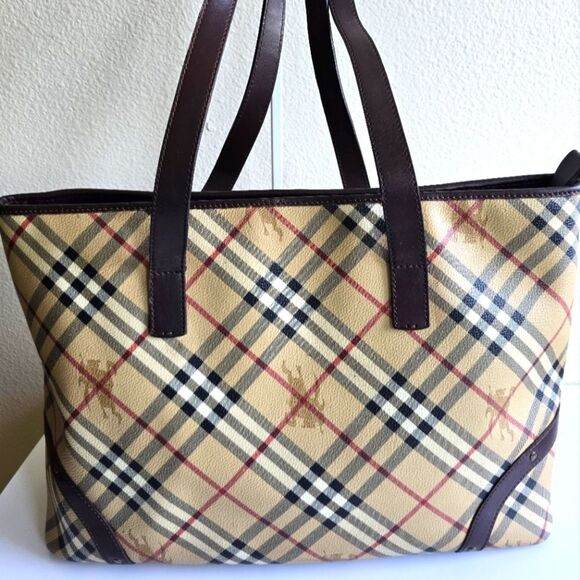 Burberry Haymarket Check Tote Bag Brown - Picture 1 of 16